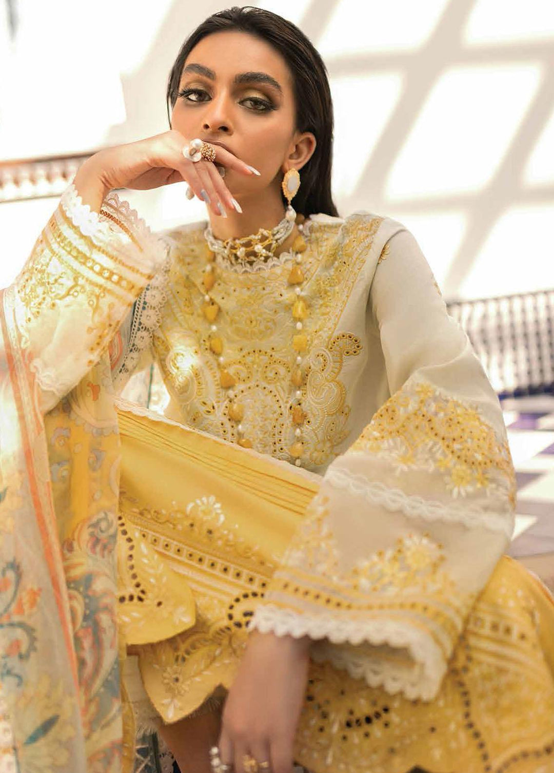 Hemline By Mushq Embroidered Lawn Suits Unstitched 3 Piece MQ22SS HM22-01A Lemon Burst - Spring / Summer Collection