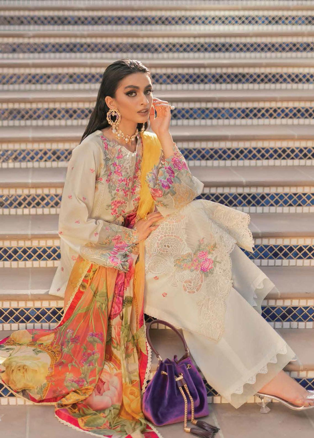 Hemline By Mushq Embroidered Lawn Suits Unstitched 3 Piece MQ22SS HM22-03B French Vanilla - Spring / Summer Collection