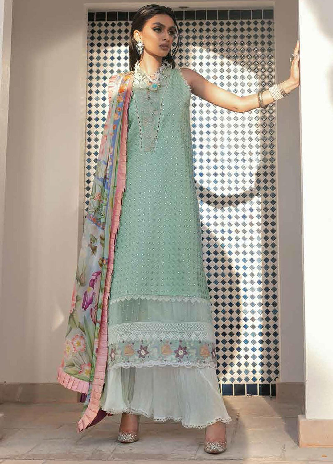 Hemline By Mushq Embroidered Lawn Suits Unstitched 3 Piece MQ22SS HM22-04A Honeydew - Spring / Summer Collection