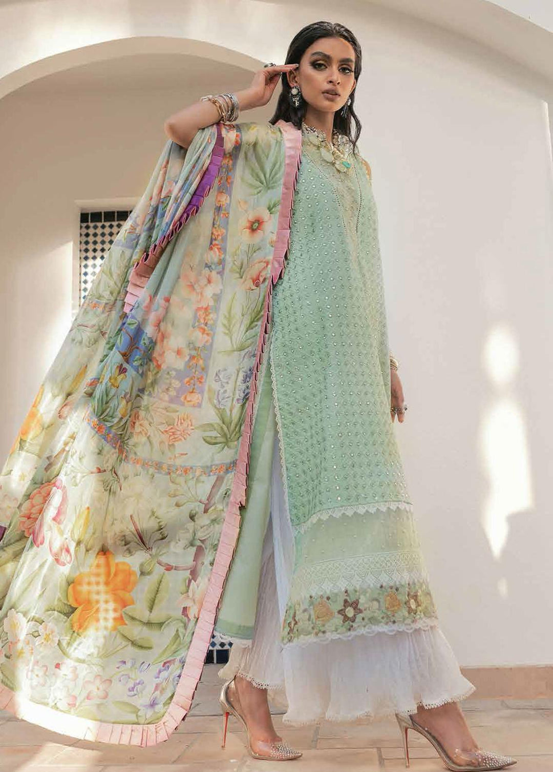 Hemline By Mushq Embroidered Lawn Suits Unstitched 3 Piece MQ22SS HM22-04A Honeydew - Spring / Summer Collection