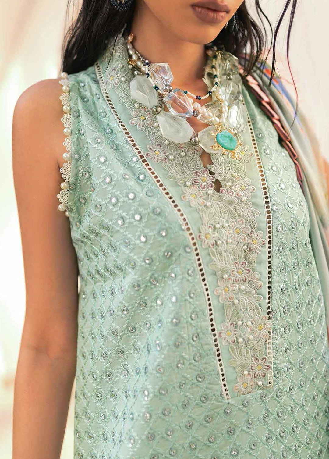Hemline By Mushq Embroidered Lawn Suits Unstitched 3 Piece MQ22SS HM22-04A Honeydew - Spring / Summer Collection