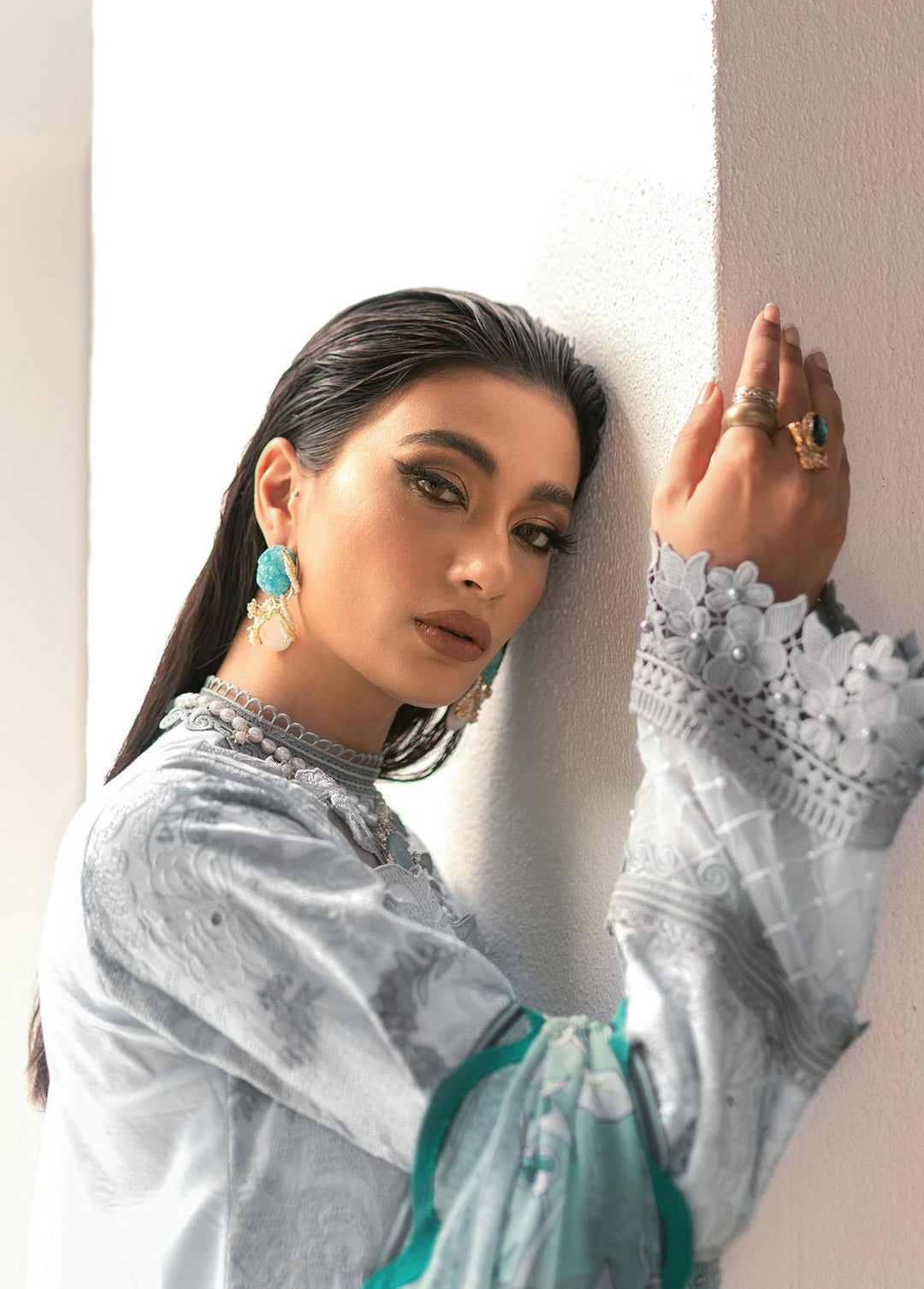 Hemline By Mushq Embroidered Lawn Suits Unstitched 3 Piece MQ22SS HM22-06B Surf Spray - Spring / Summer Collection