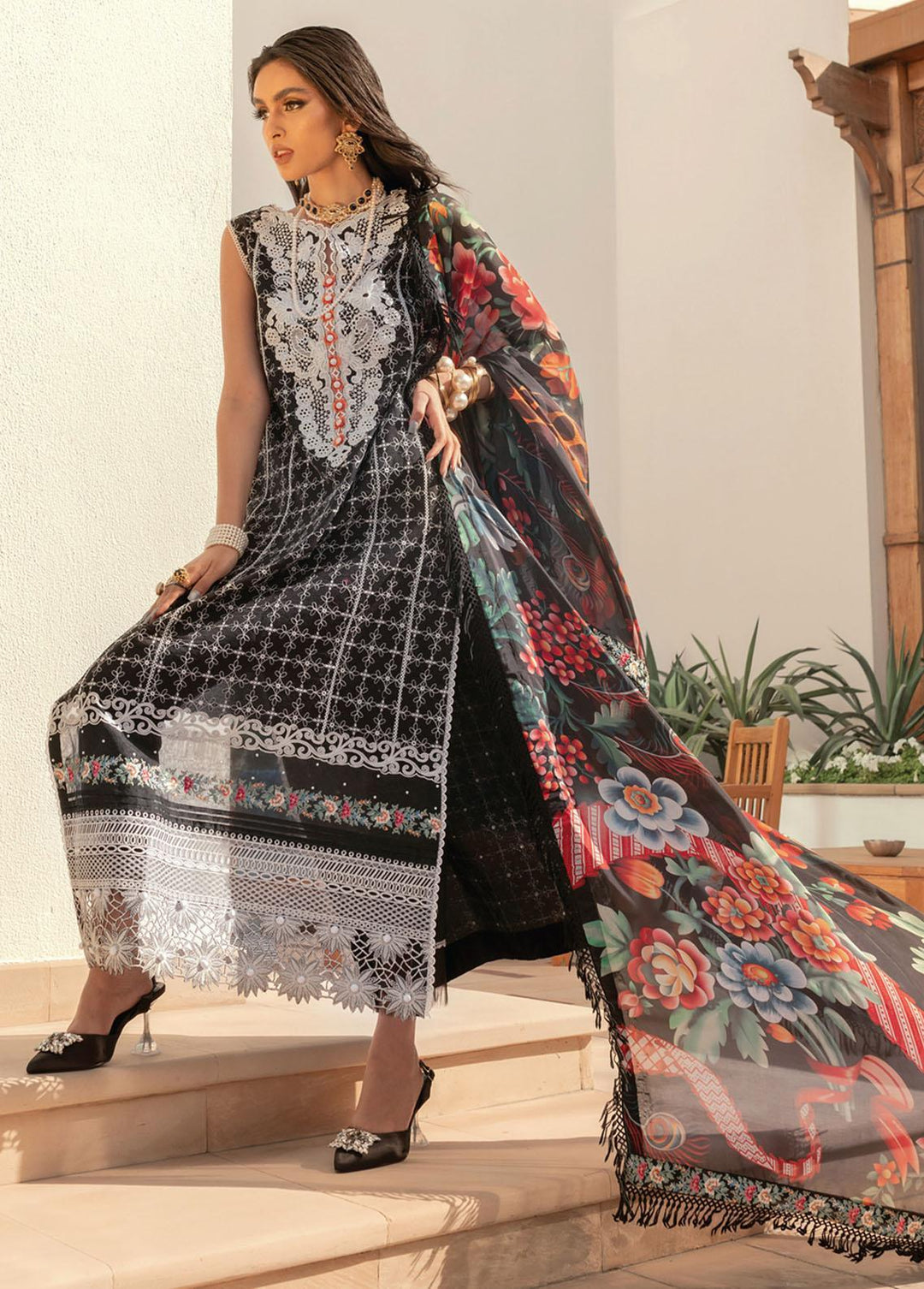 Hemline By Mushq Embroidered Lawn Suits Unstitched 3 Piece MQ22SS HM22-08B Dark Noir - Spring / Summer Collection