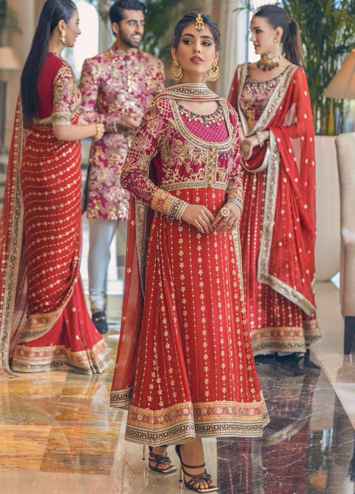 Mushq Embroidered Chiffon Suits Unstitched 3 Piece MQ22WD MSQ 22 - 04 Molten Lava - Wedding Collection