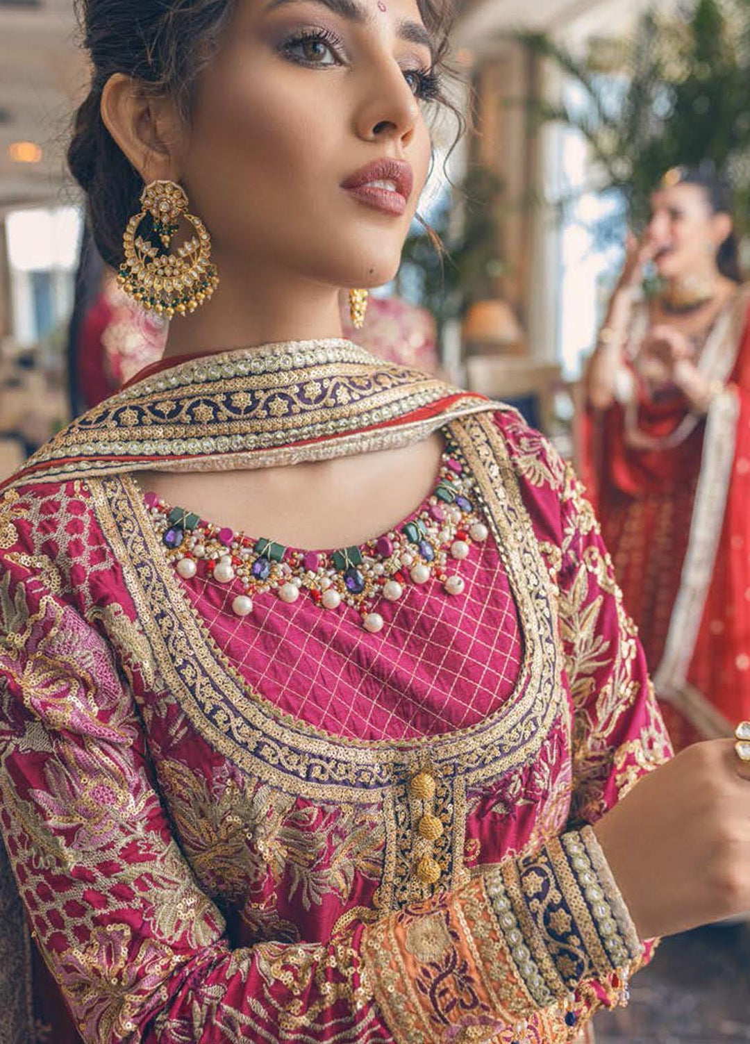 Mushq Embroidered Chiffon Suits Unstitched 3 Piece MQ22WD MSQ 22 - 04 Molten Lava - Wedding Collection
