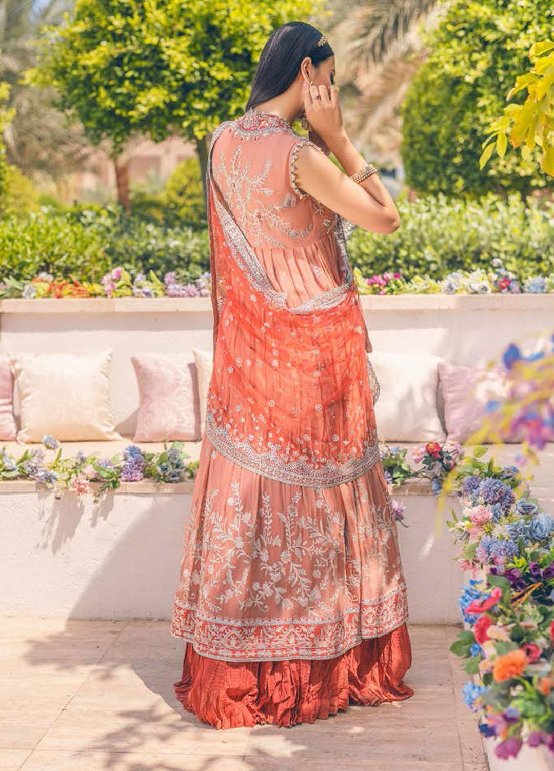 Mushq Embroidered Chiffon Suits Unstitched 3 Piece MQ22WD MSQ 22 - 05 Porcelain Rose - Wedding Collection