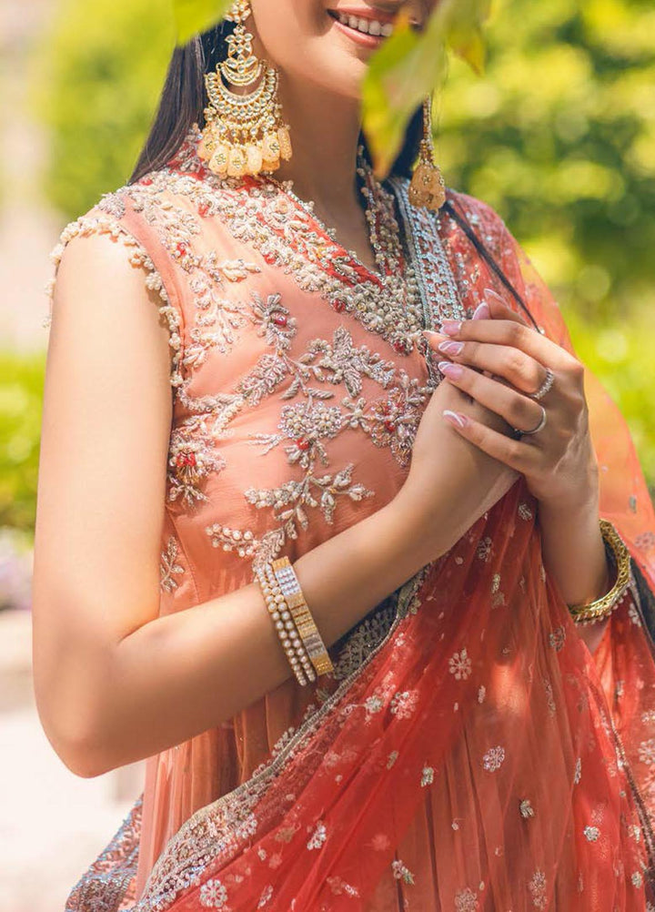 Mushq Embroidered Chiffon Suits Unstitched 3 Piece MQ22WD MSQ 22 - 05 Porcelain Rose - Wedding Collection