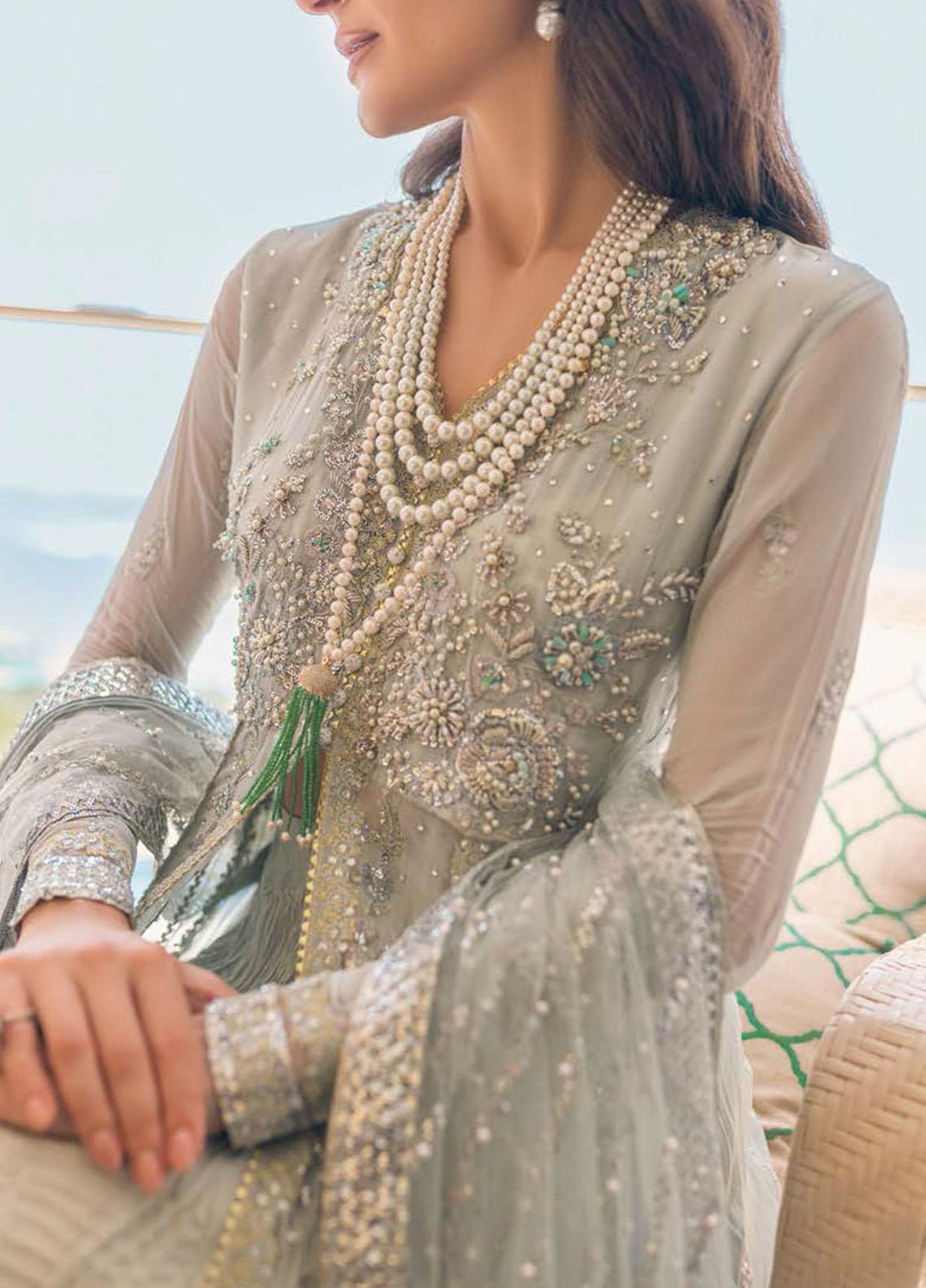 Mushq Embroidered Chiffon Suits Unstitched 3 Piece MQ22WD MSQ 22 - 06 Scotch Mist - Wedding Collection