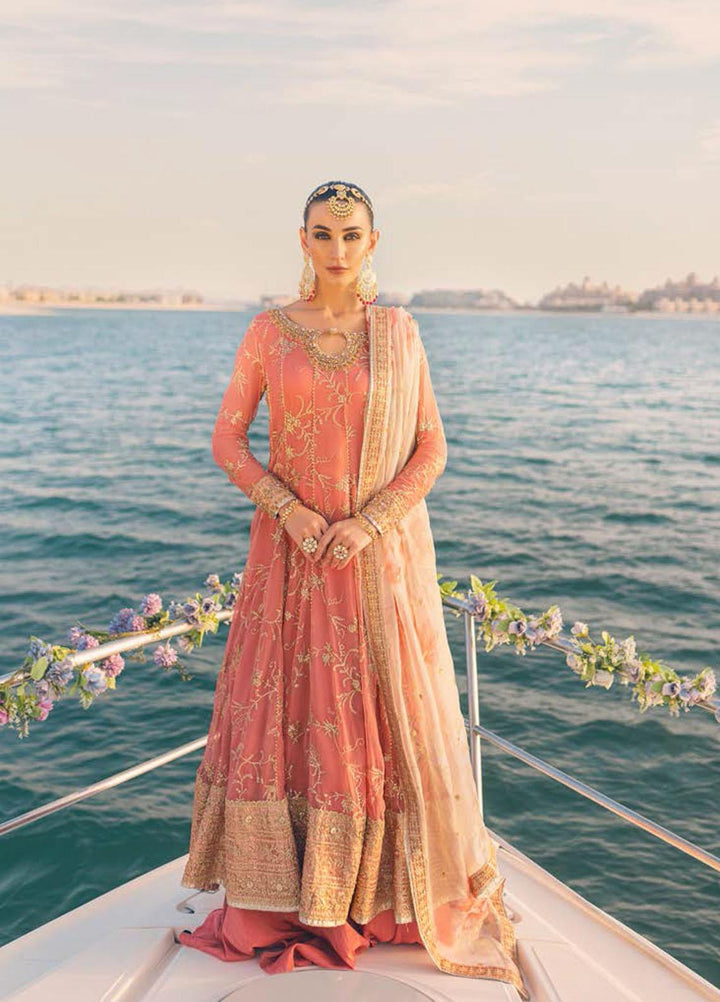 Mushq Embroidered Chiffon Suits Unstitched 3 Piece MQ22WD MSQ 22 - 10 Coral Almond - Wedding Collection