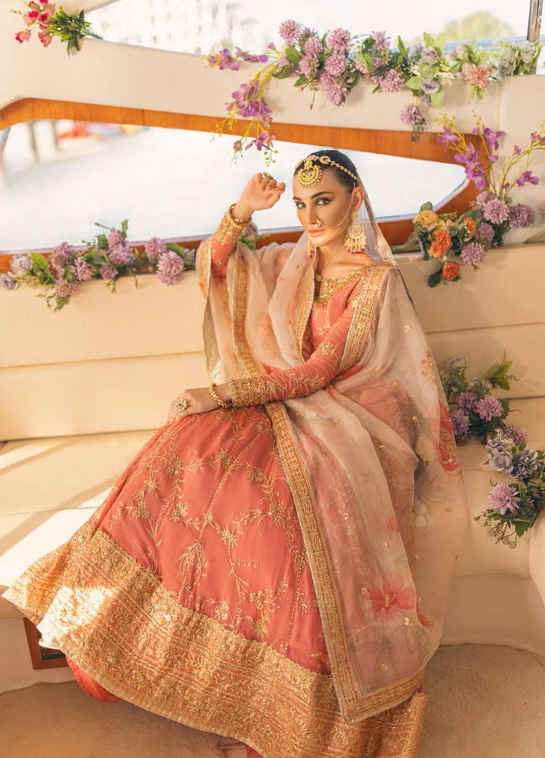 Mushq Embroidered Chiffon Suits Unstitched 3 Piece MQ22WD MSQ 22 - 10 Coral Almond - Wedding Collection