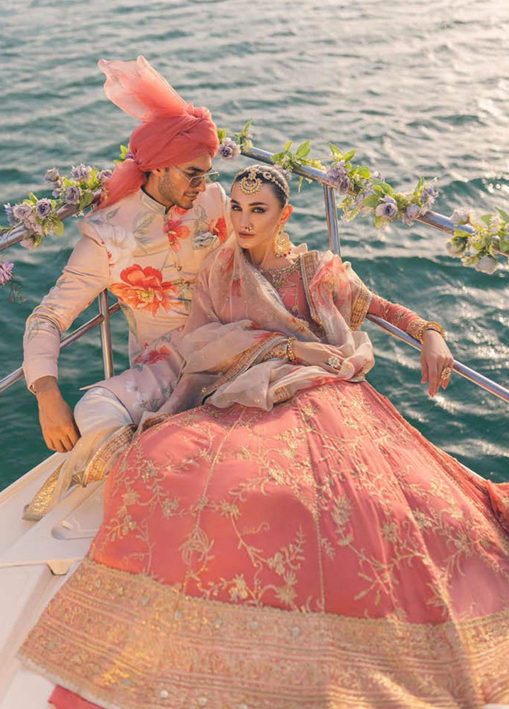 Mushq Embroidered Chiffon Suits Unstitched 3 Piece MQ22WD MSQ 22 - 10 Coral Almond - Wedding Collection