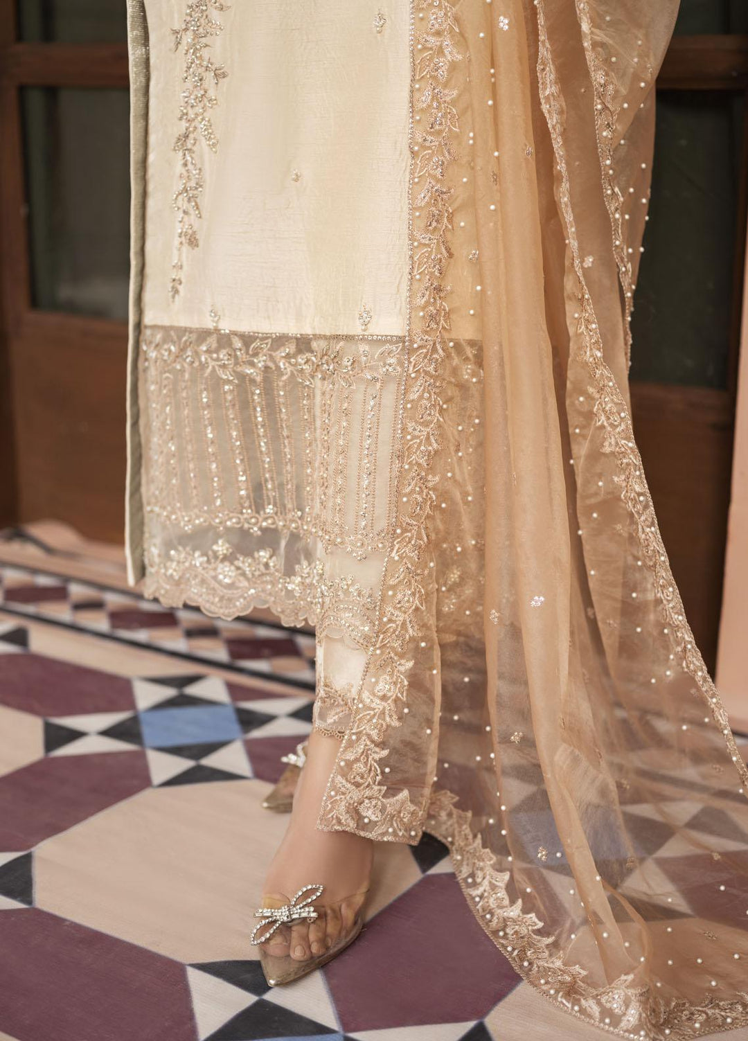 Mushq Luxury Pret  Raw Silk 3 Piece Suit MQ23CS MSP23-07 PERLA