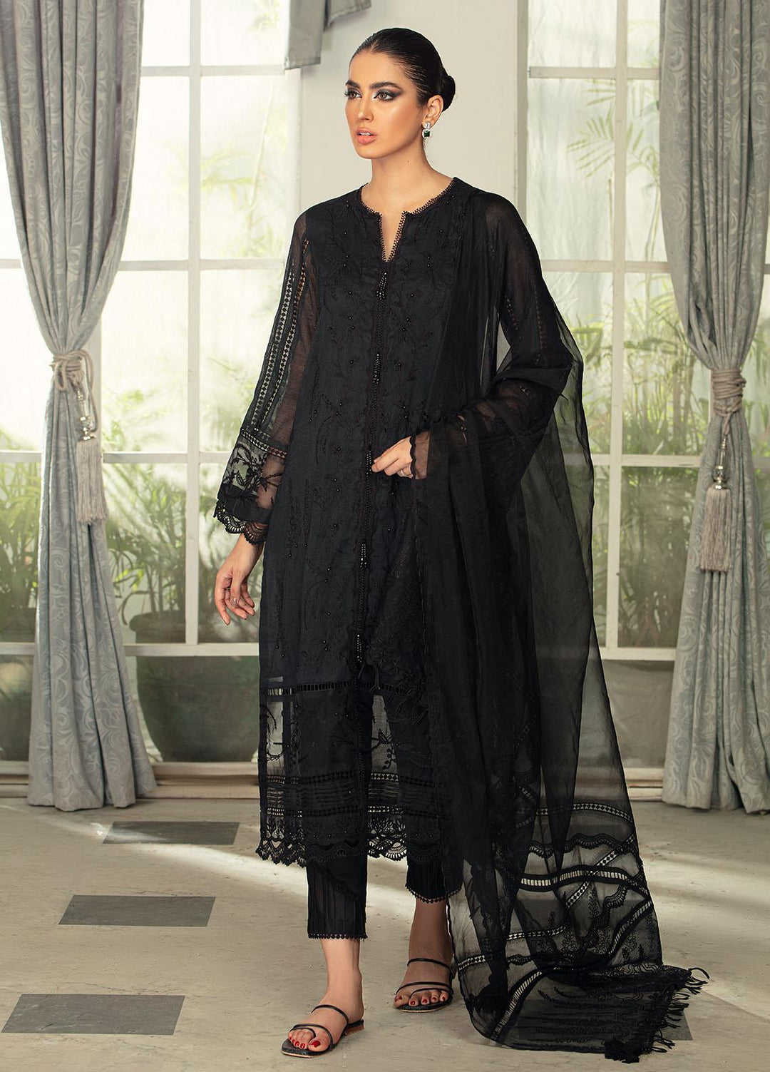 Mushq Pret Formal Khaddi Net 3 piece Suit MQ21M 04 Black Rose