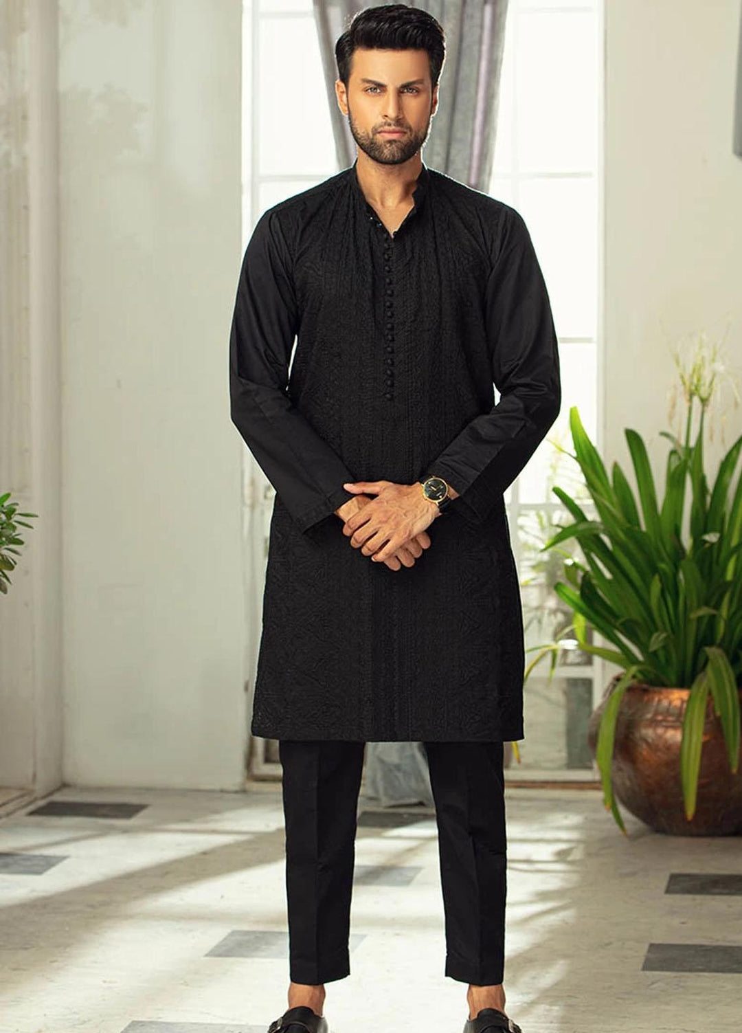 Mushq Cotton Embroidered Kurtas for Men - Black MQ21MM 01 After Dark
