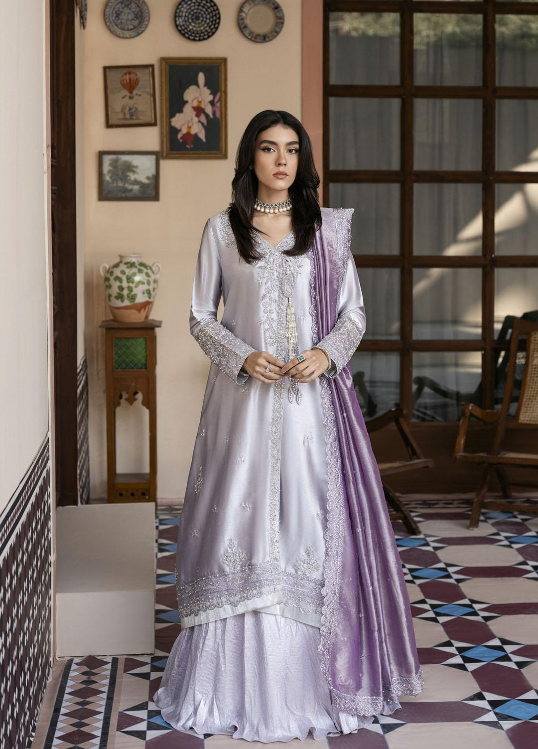 Mushq Luxury Pret Embroidered Tissue Silk 3 Piece Dress MQ22SN MSP22-01 Fareeda