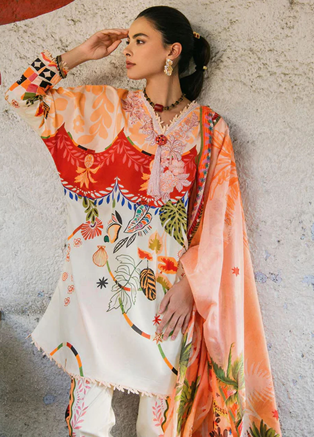 Mushq Printed Lawn Suits Unstitched 3 Piece MQ25LD2D 1-A Melberry Tree - Summer Collection