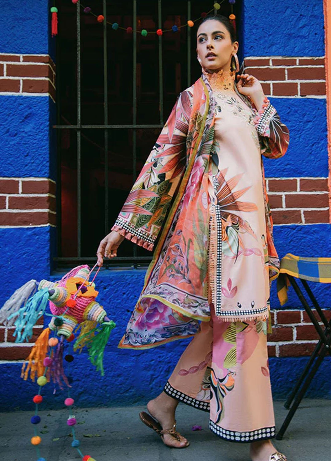 Mushq Printed Lawn Suits Unstitched 3 Piece MQ25LD2D 4-A Peach Poppies - Summer Collection