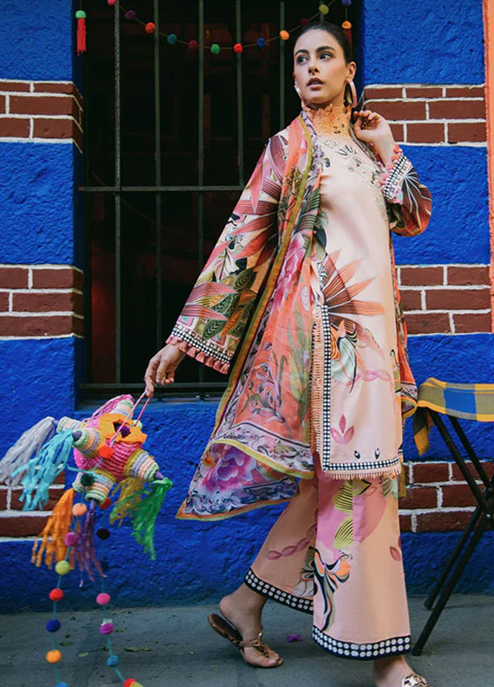 Mushq Printed Lawn Suits Unstitched 3 Piece MQ25LD2D 4-A Peach Poppies - Summer Collection
