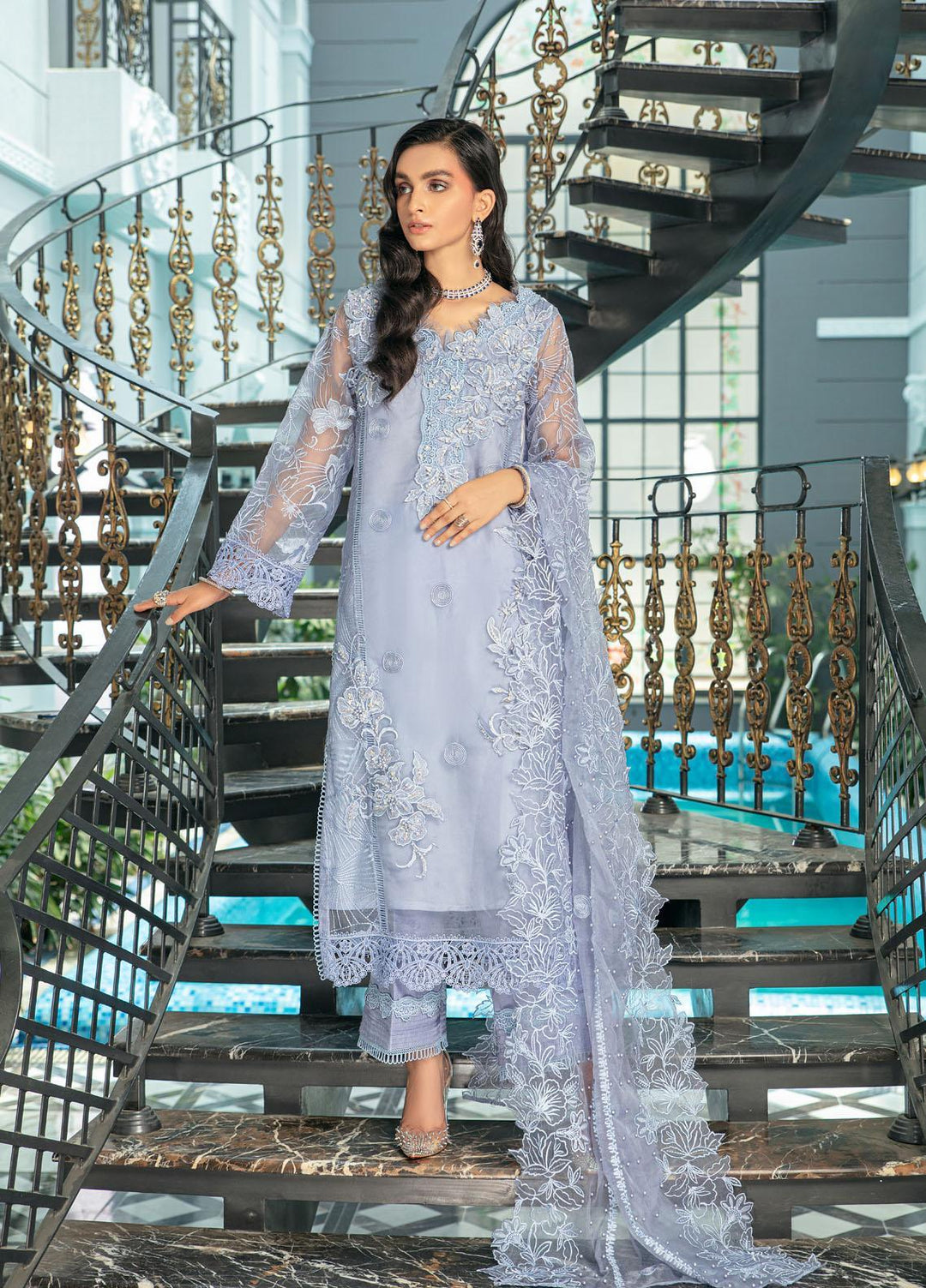 Mushq Luxury Pret Embroidered Organza Shirt Spinel