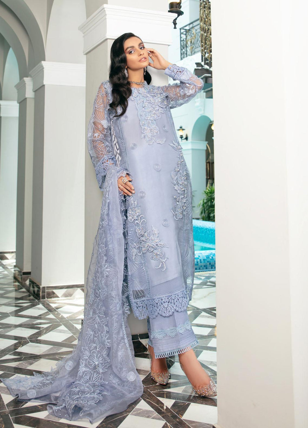 Mushq Luxury Pret Embroidered Organza Shirt Spinel