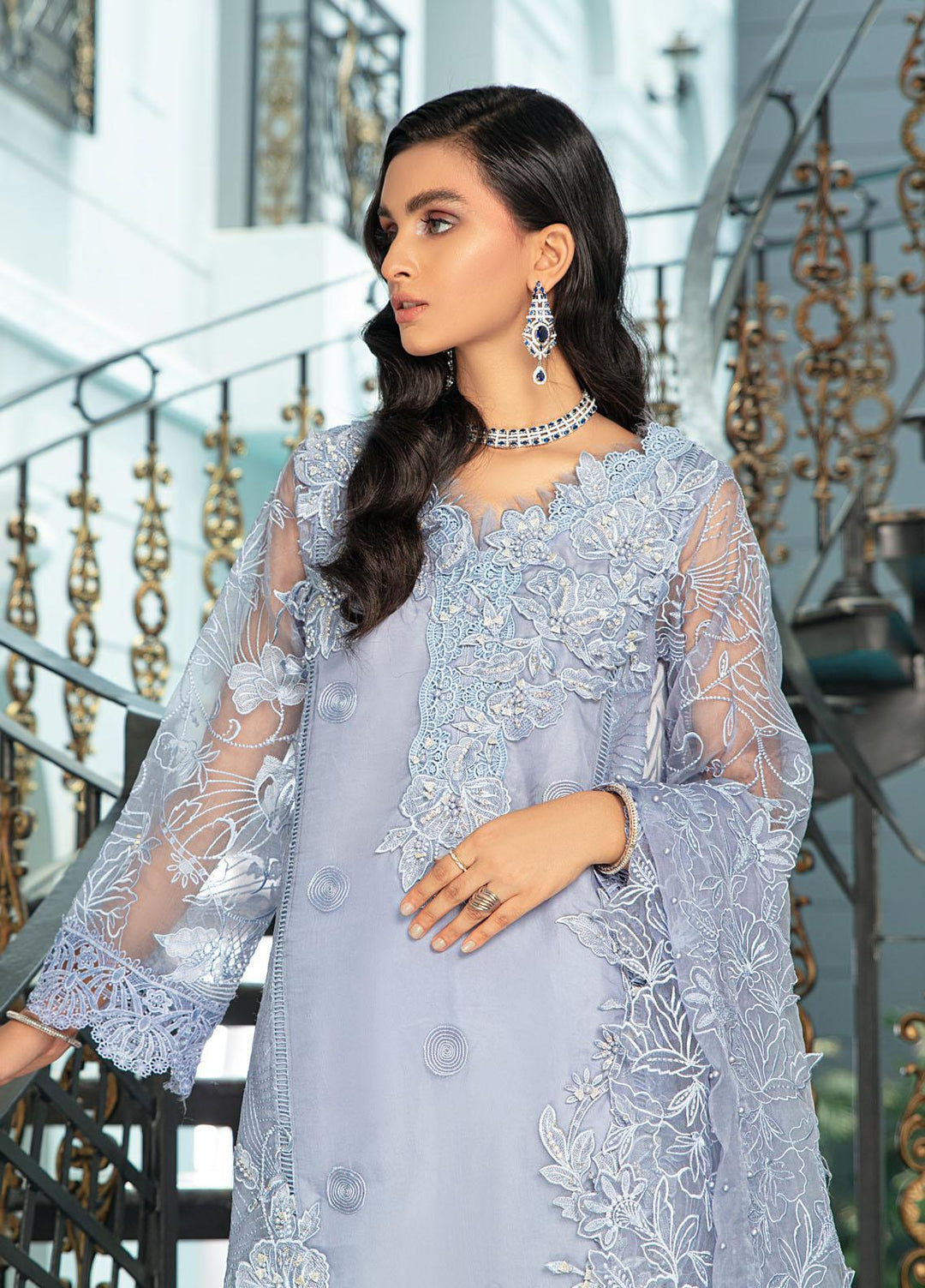 Mushq Luxury Pret Embroidered Organza Shirt Spinel