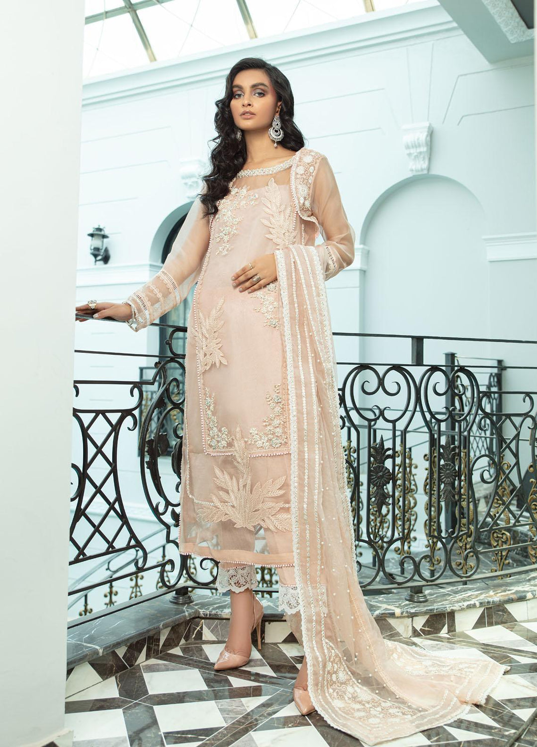 Mushq Luxury Pret Embroidered Organza Shirt Garnet