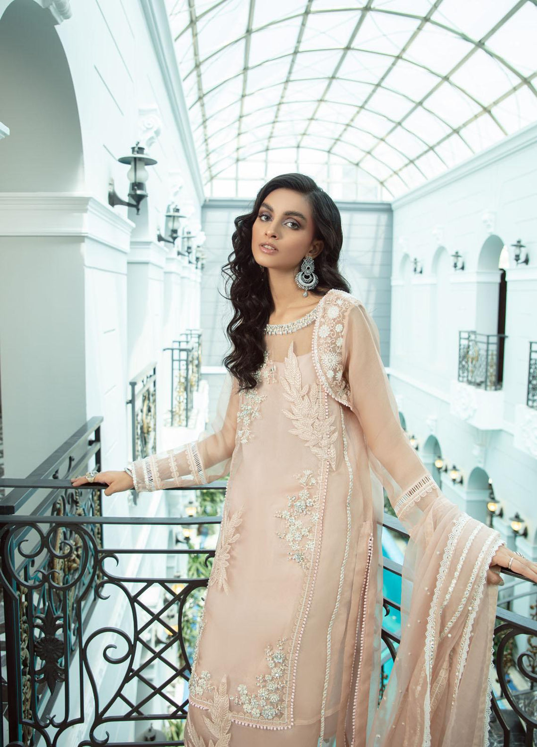 Mushq Luxury Pret Embroidered Organza Shirt Garnet