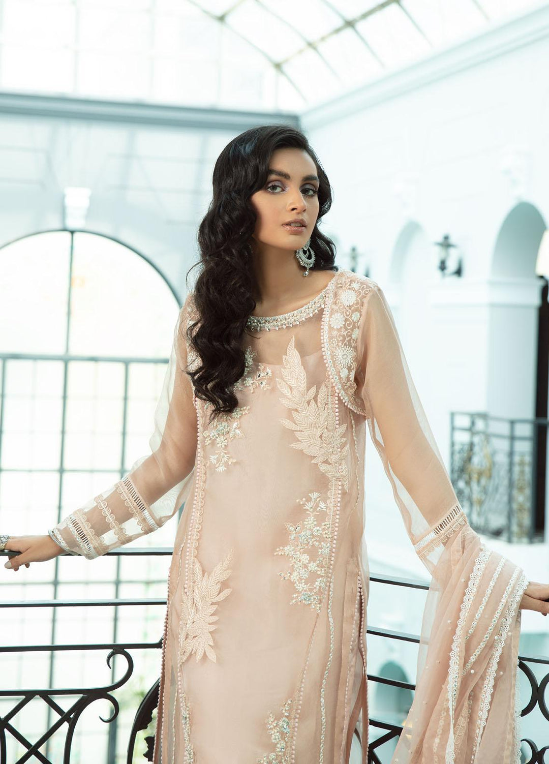 Mushq Luxury Pret Embroidered Organza Shirt Garnet