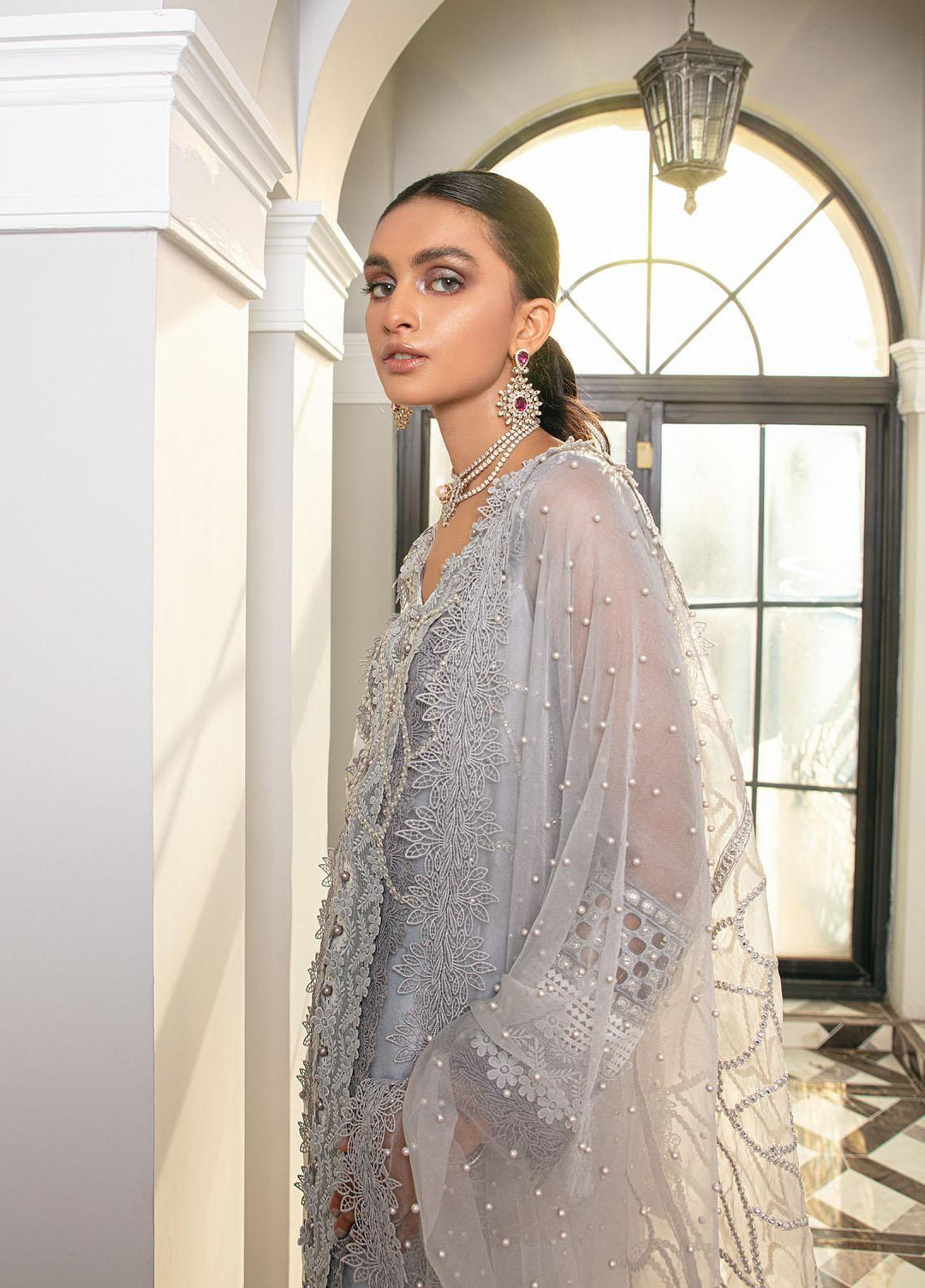 Mushq Luxury Pret Embroidered Organza Shirt Snowflake