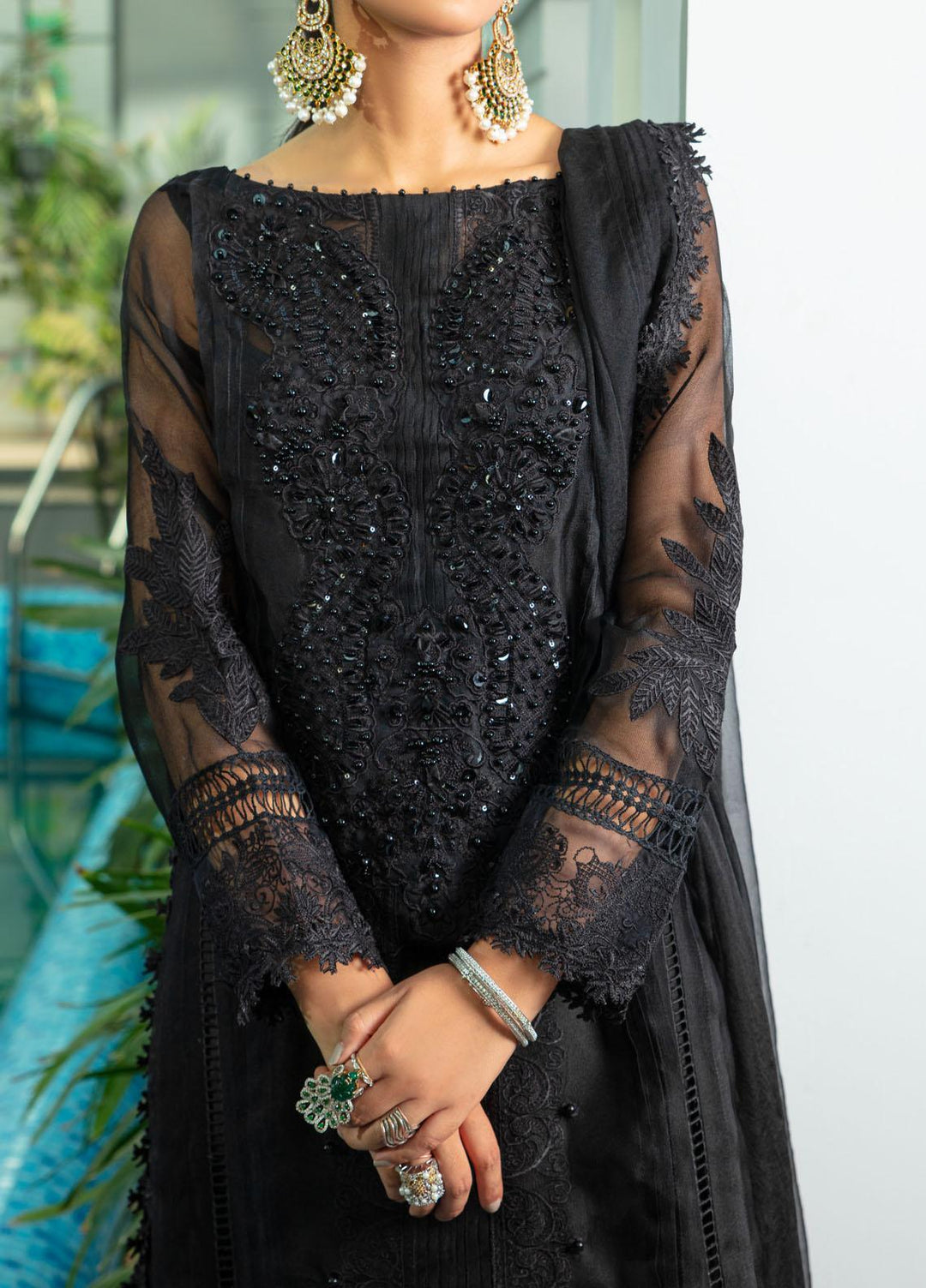 Mushq Luxury Pret Embroidered Organza Shirt Hawks Eye