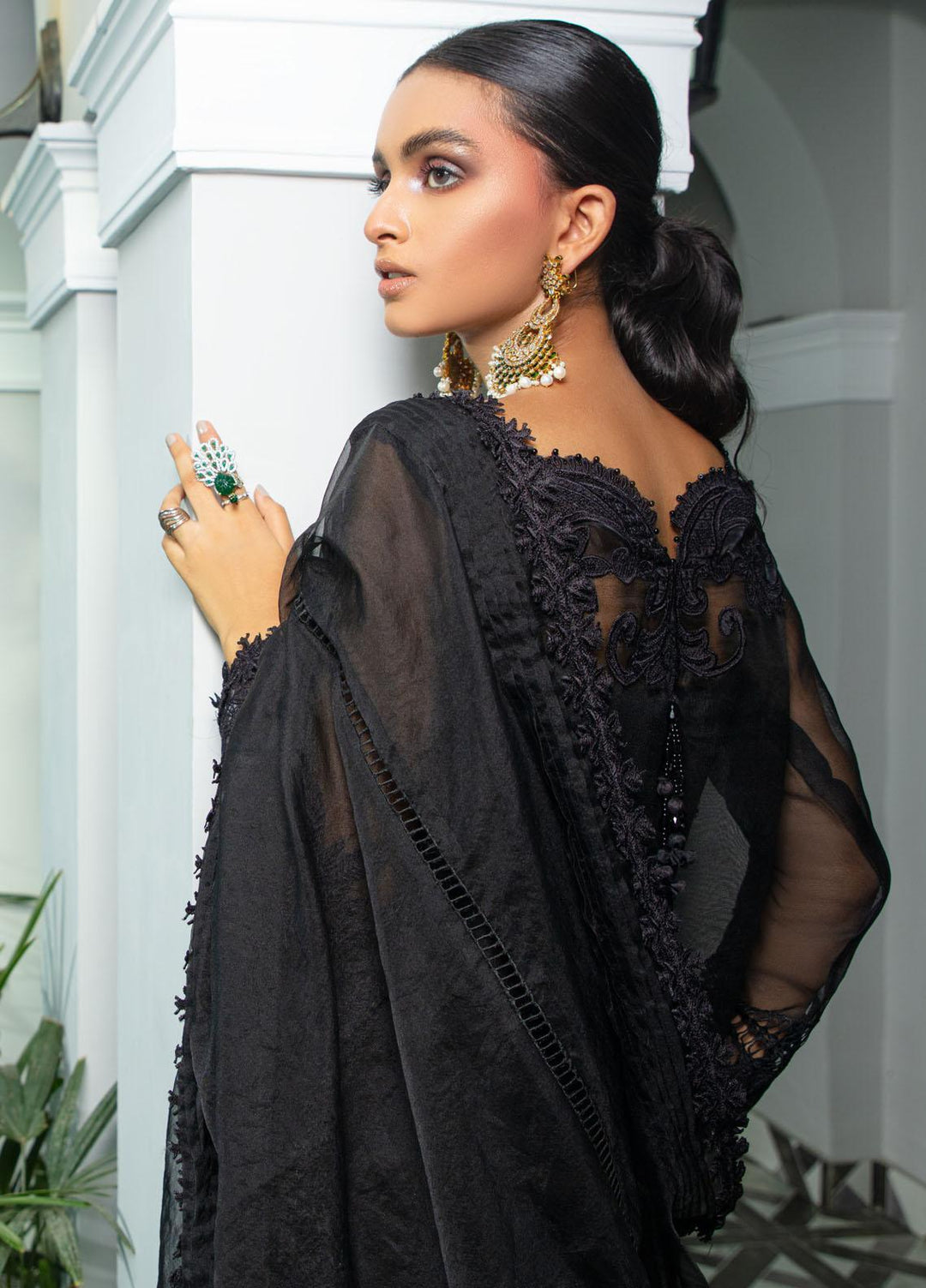 Mushq Luxury Pret Embroidered Organza Shirt Hawks Eye