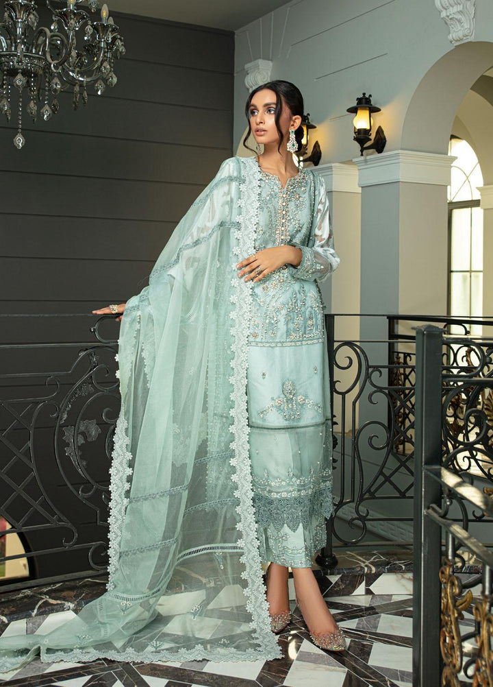 Mushq Luxury Pret Embroidered Organza Shirt Azurite