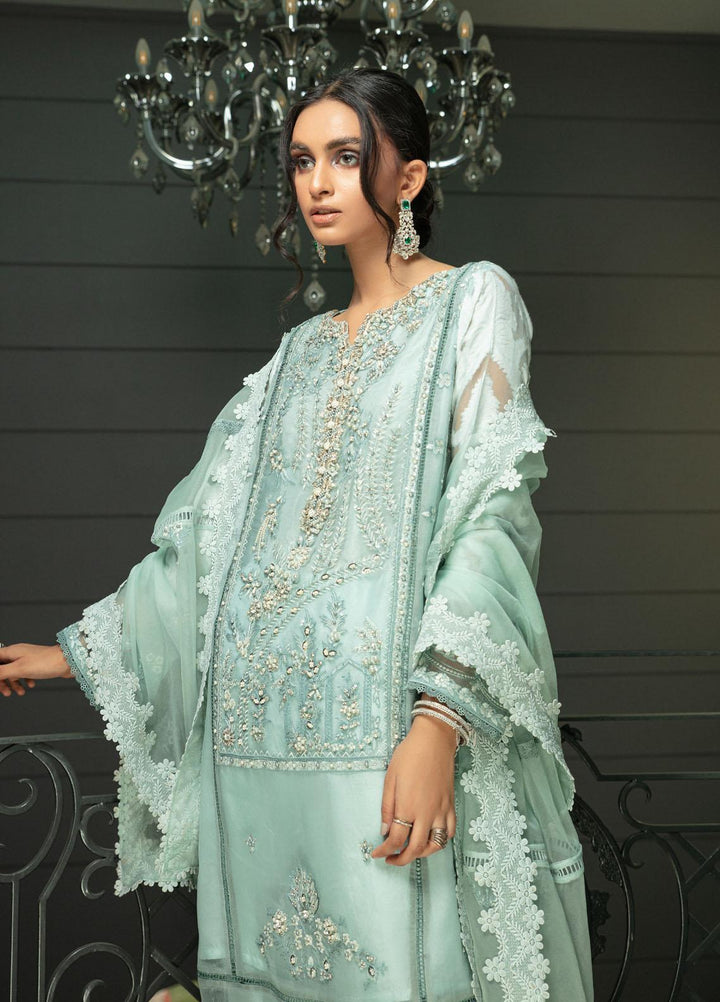 Mushq Luxury Pret Embroidered Organza Shirt Azurite