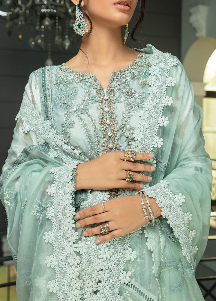 Mushq Luxury Pret Embroidered Organza Shirt Azurite