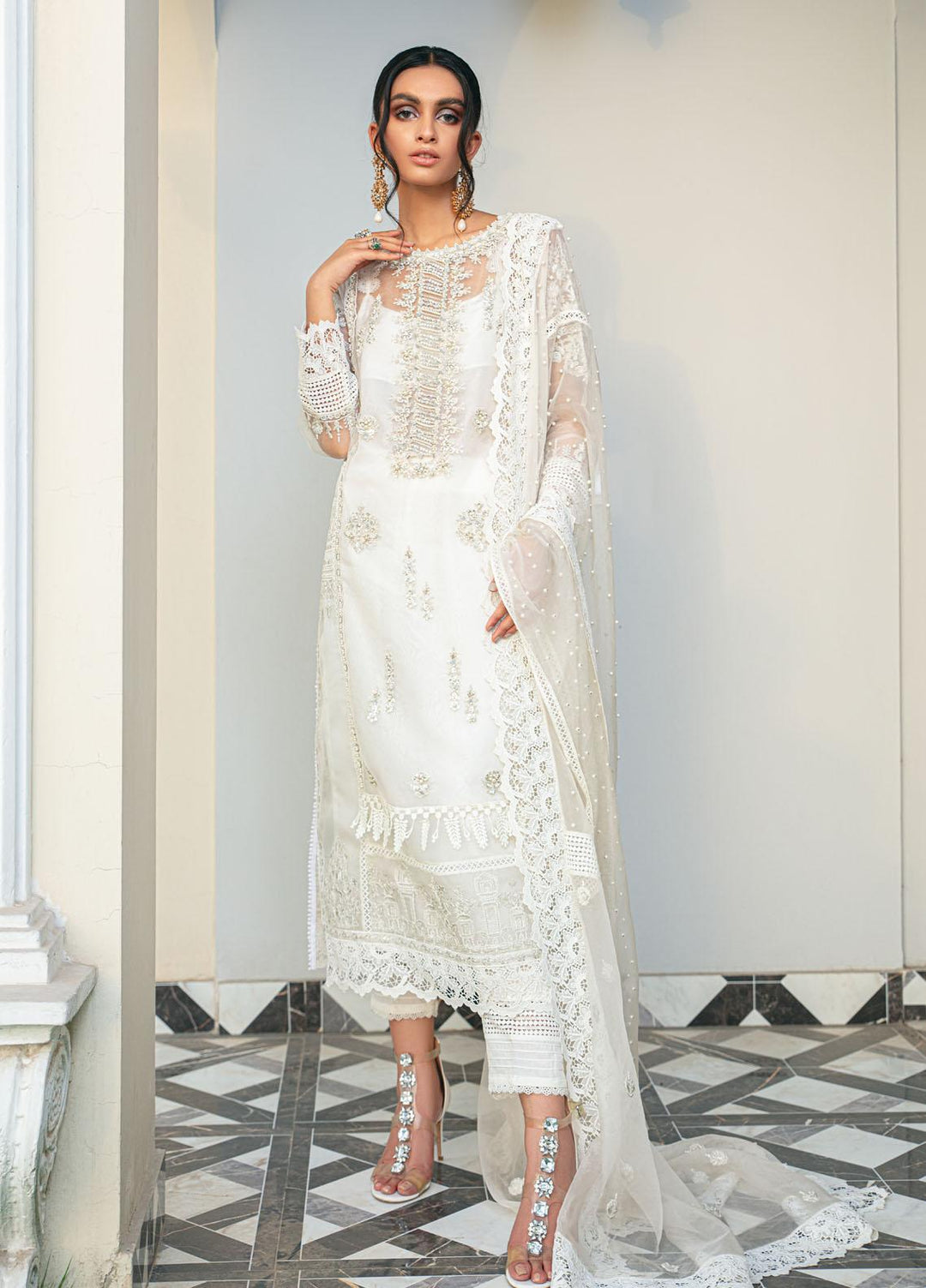 Mushq Luxury Pret Embroidered Organza Shirt Moonstone