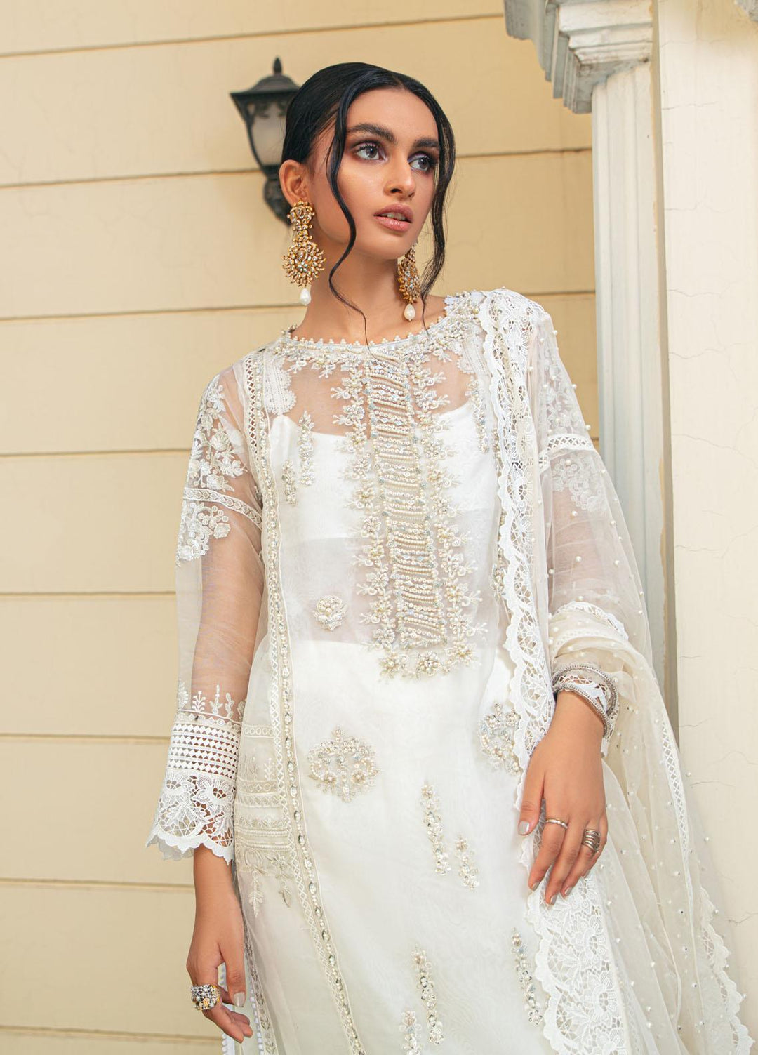Mushq Luxury Pret Embroidered Organza Shirt Moonstone