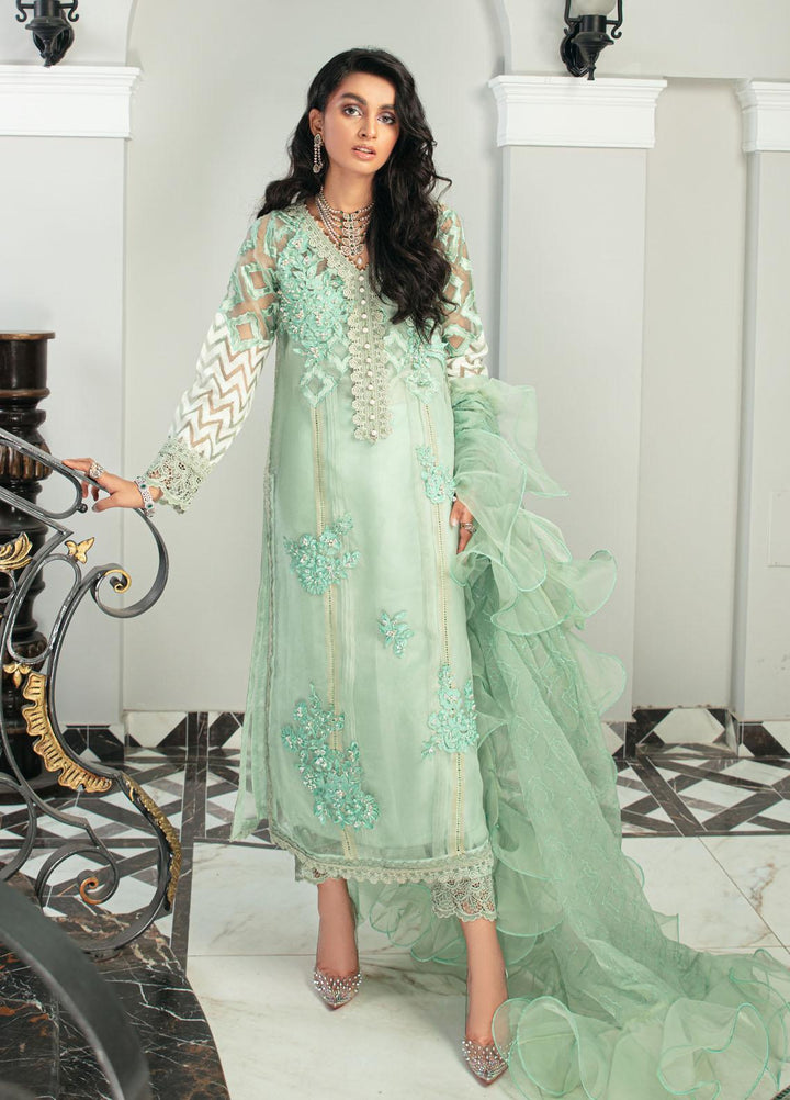 Mushq Luxury Pret Embroidered Organza Shirt Chalcedony