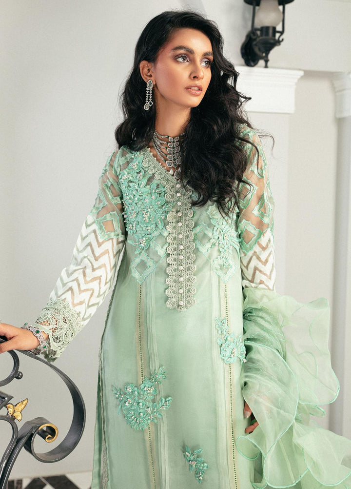 Mushq Luxury Pret Embroidered Organza Shirt Chalcedony