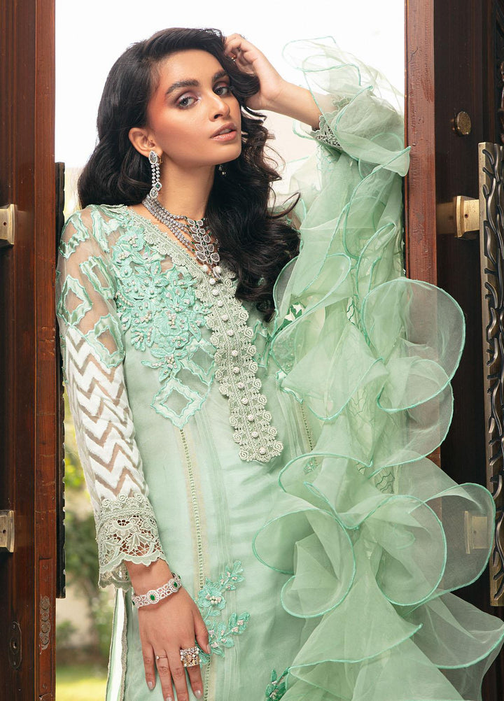 Mushq Luxury Pret Embroidered Organza Shirt Chalcedony