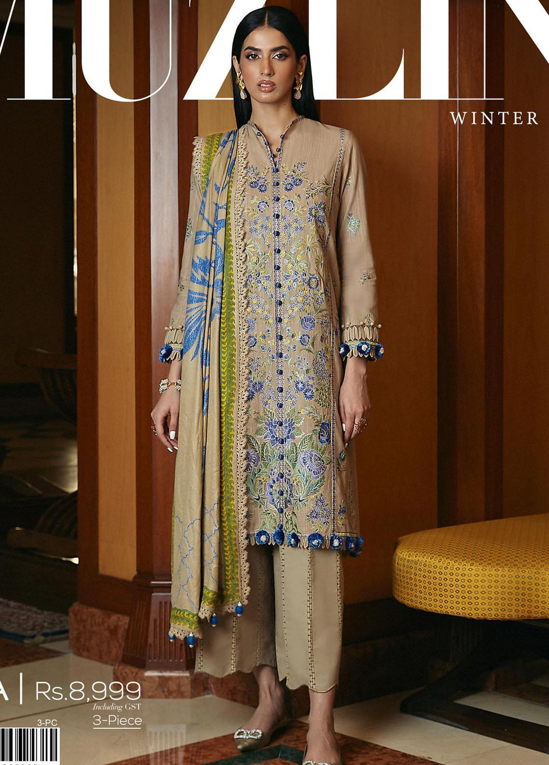 Muzlin By Sana Safinaz Embroidered Slub Suits Unstitched 3 Piece SS23MZ-V3 20A - Winter Collection