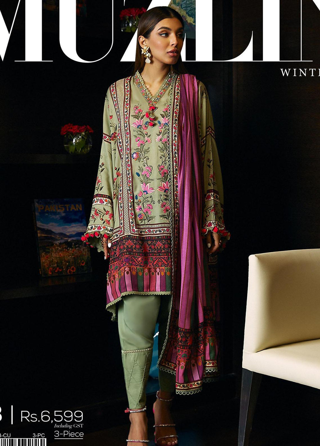 Muzlin By Sana Safinaz Embroidered Linen Suits Unstitched 3 Piece SS23MZ-V3 3B - Winter Collection