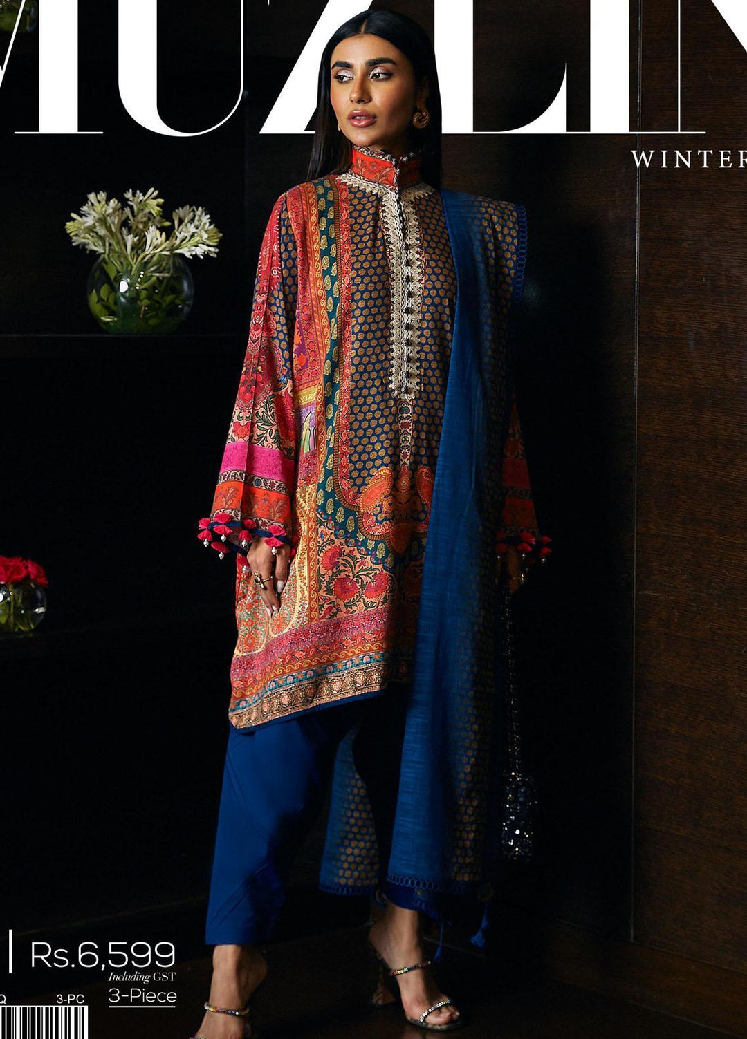 Muzlin By Sana Safinaz Embroidered Linen Suits Unstitched 3 Piece SS23MZ-V3 8B - Winter Collection