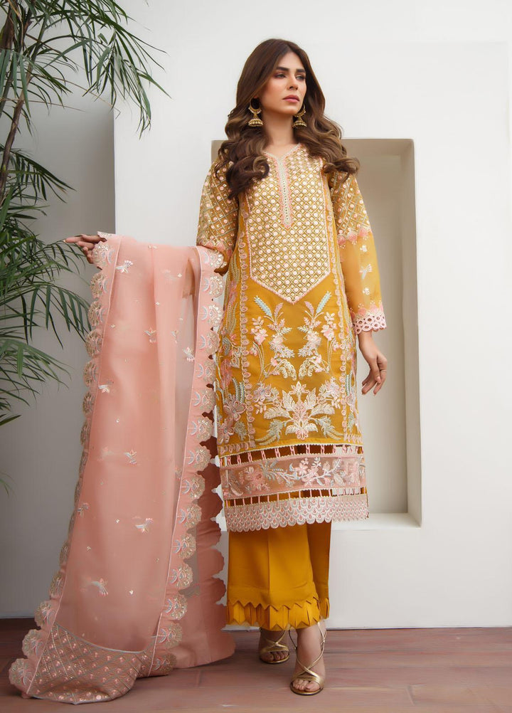 Suveez Luxury Pret  Organza 3 Piece Suit SZ22MRP Cyra Dark Yellow (D-02)