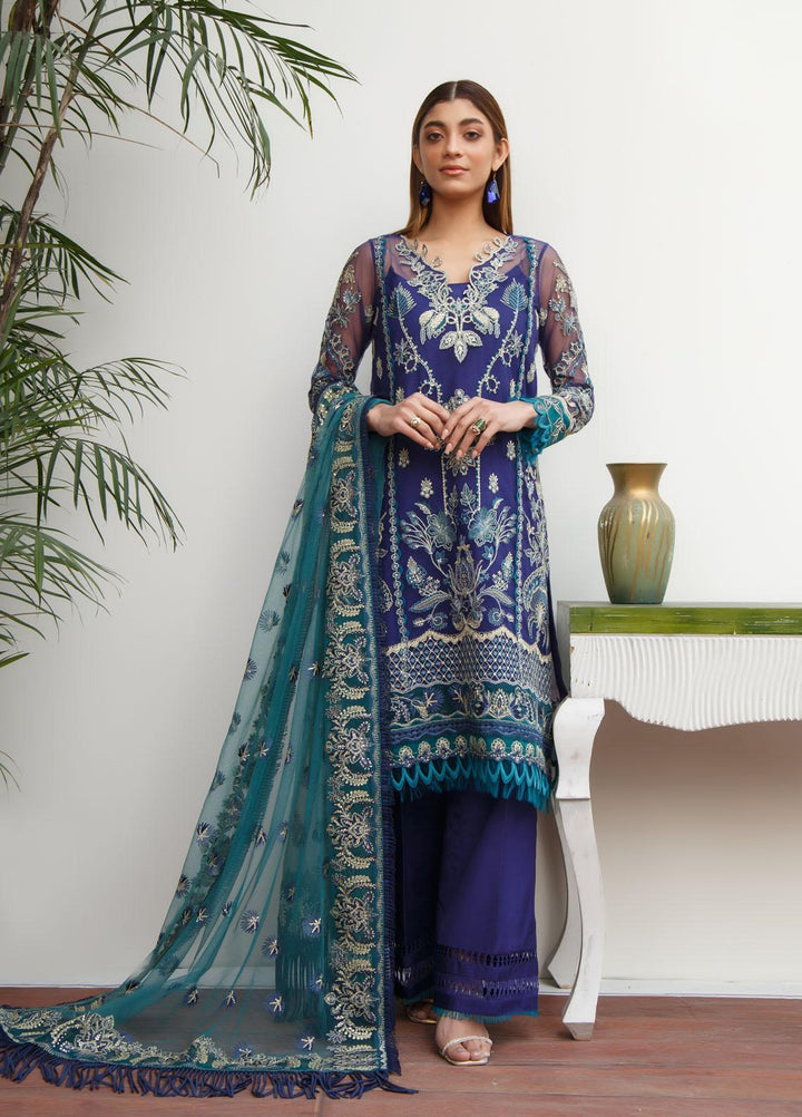 Myra By Suveez Embroidered Net Suits Unstitched 3 Piece SZ22MR Mist - Premium Collection