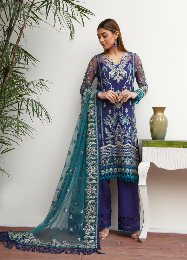 Myra By Suveez Embroidered Net Suits Unstitched 3 Piece SZ22MR Mist - Premium Collection