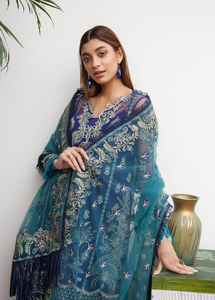 Myra By Suveez Embroidered Net Suits Unstitched 3 Piece SZ22MR Mist - Premium Collection