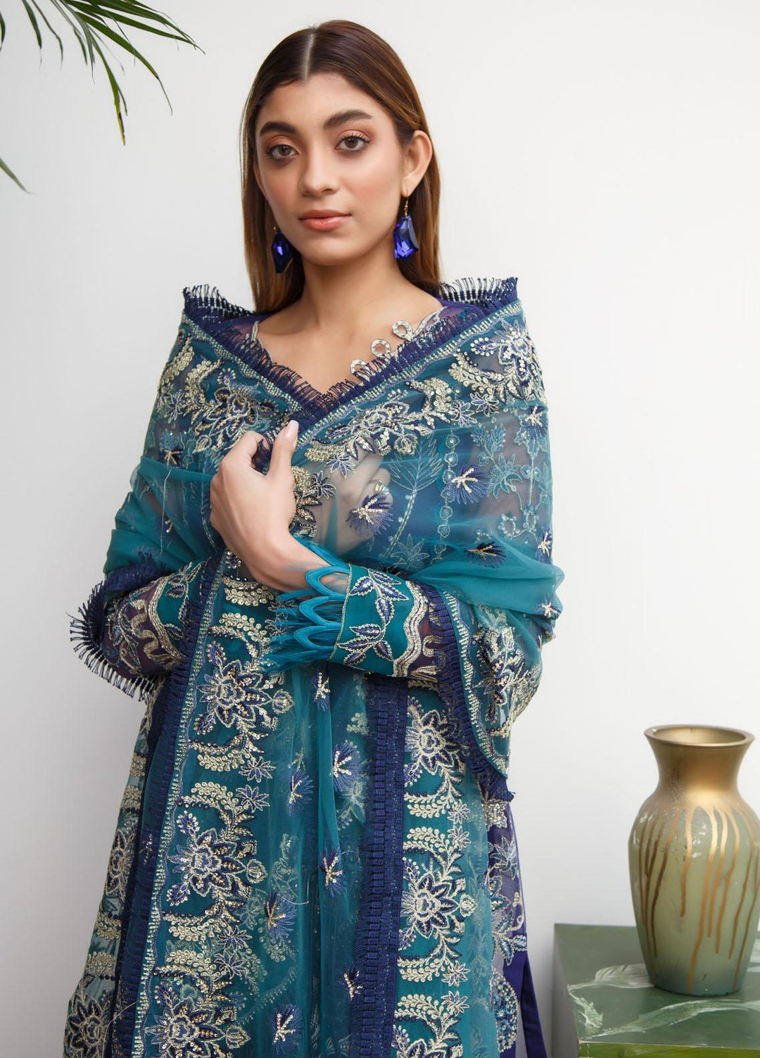 Myra By Suveez Embroidered Net Suits Unstitched 3 Piece SZ22MR Mist - Premium Collection