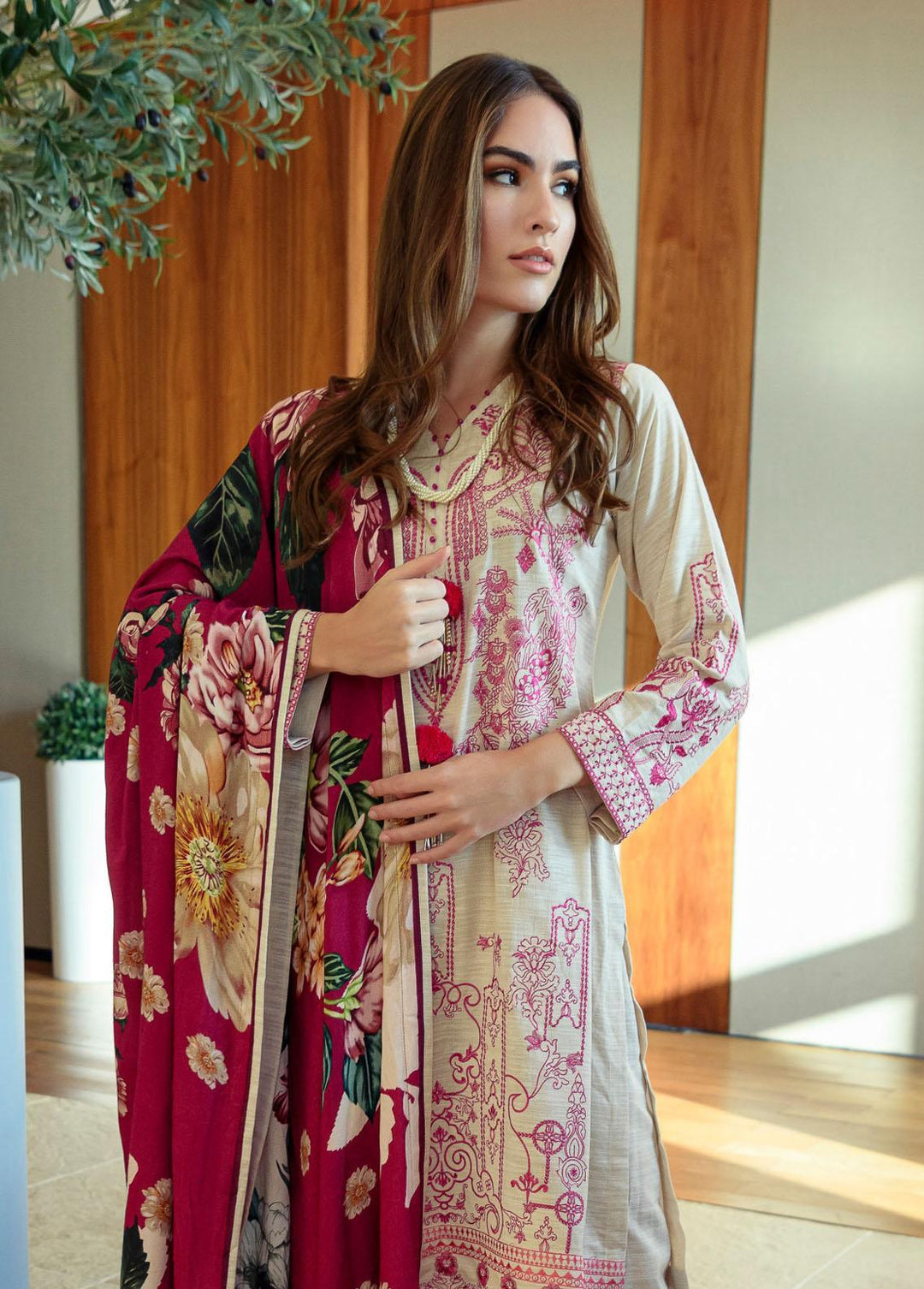 Mystique Embroidered Leather Wool Suits Unstitched 3 Piece MYS21W LW-04 - Winter Collection