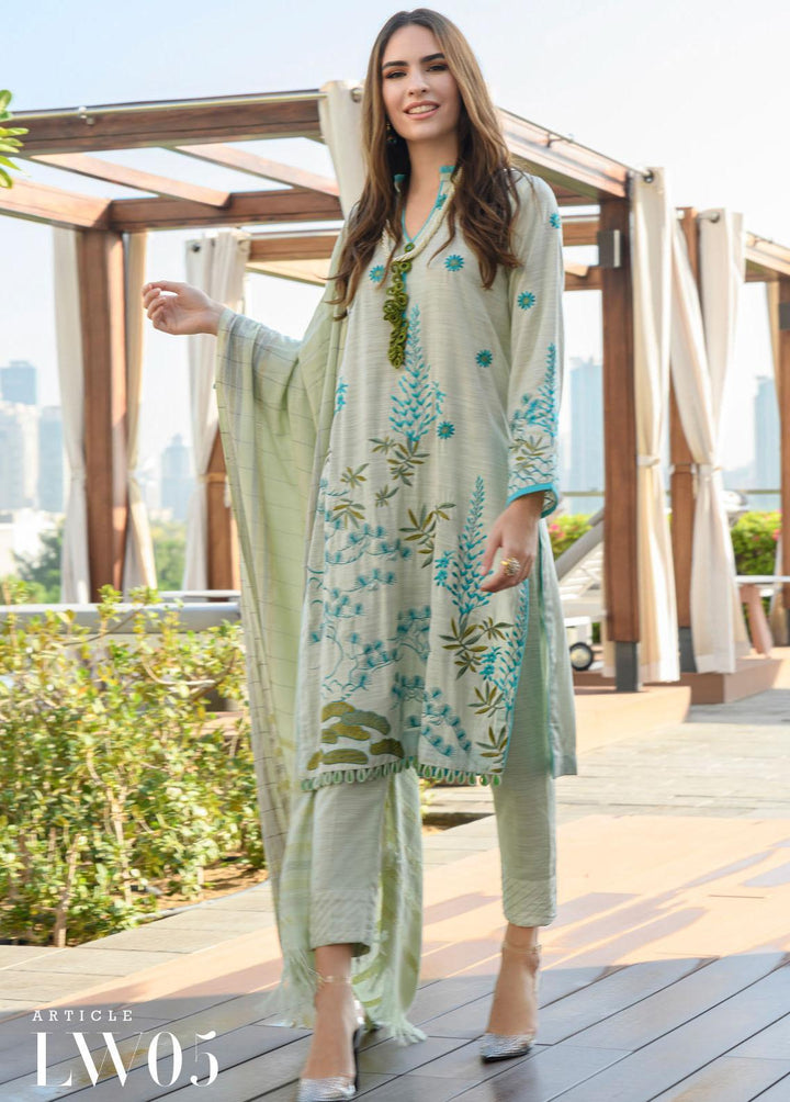 Mystique Embroidered Leather Wool Suits Unstitched 3 Piece MYS21W LW-05 - Winter Collection