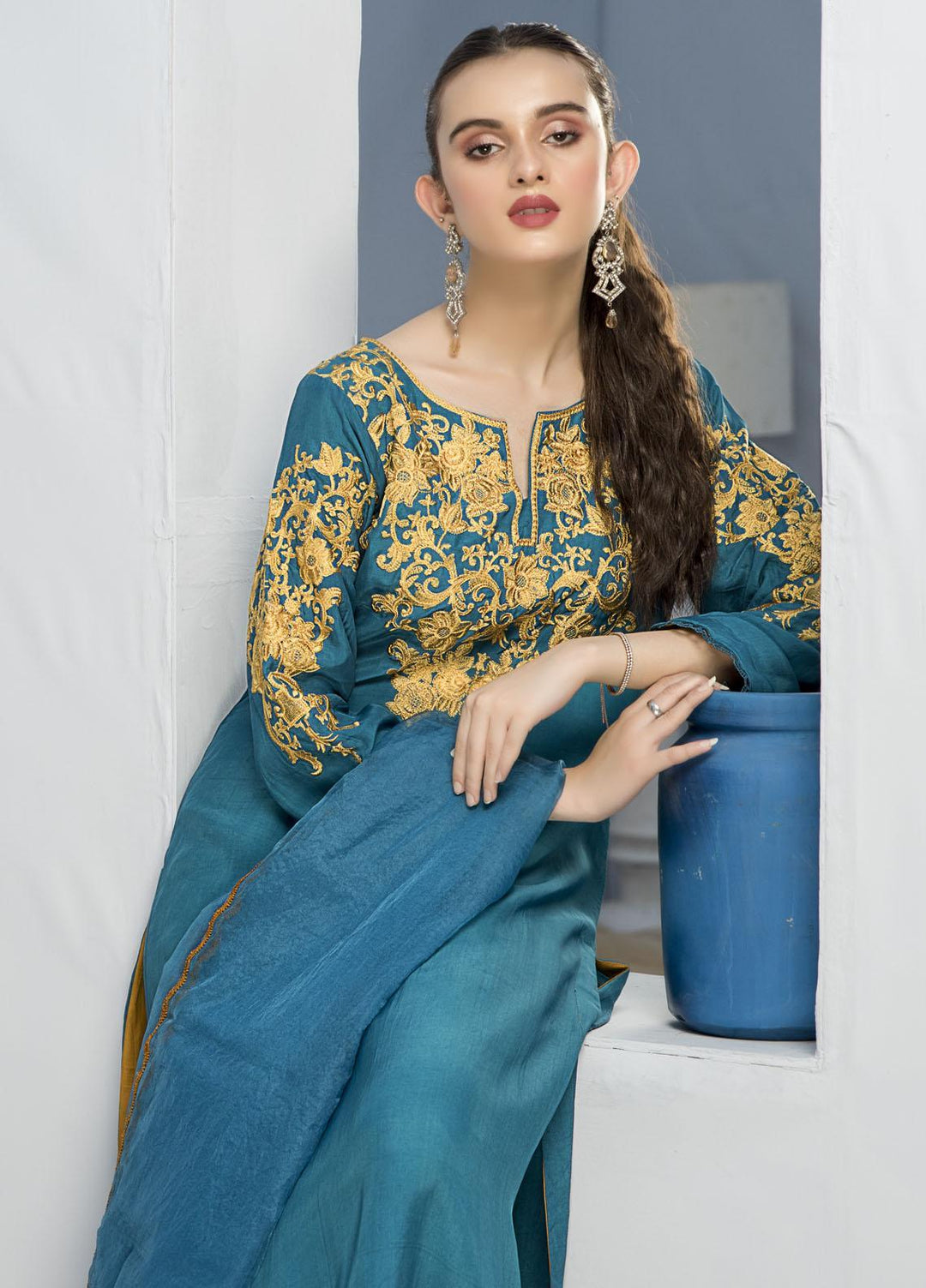 Naayas Luxury Pret  Silk 2 Piece Dusty blue